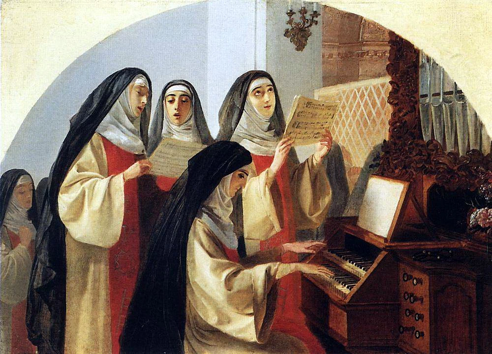 Le Suore del Convento del Sacro Cuore di Roma cantano all'organo